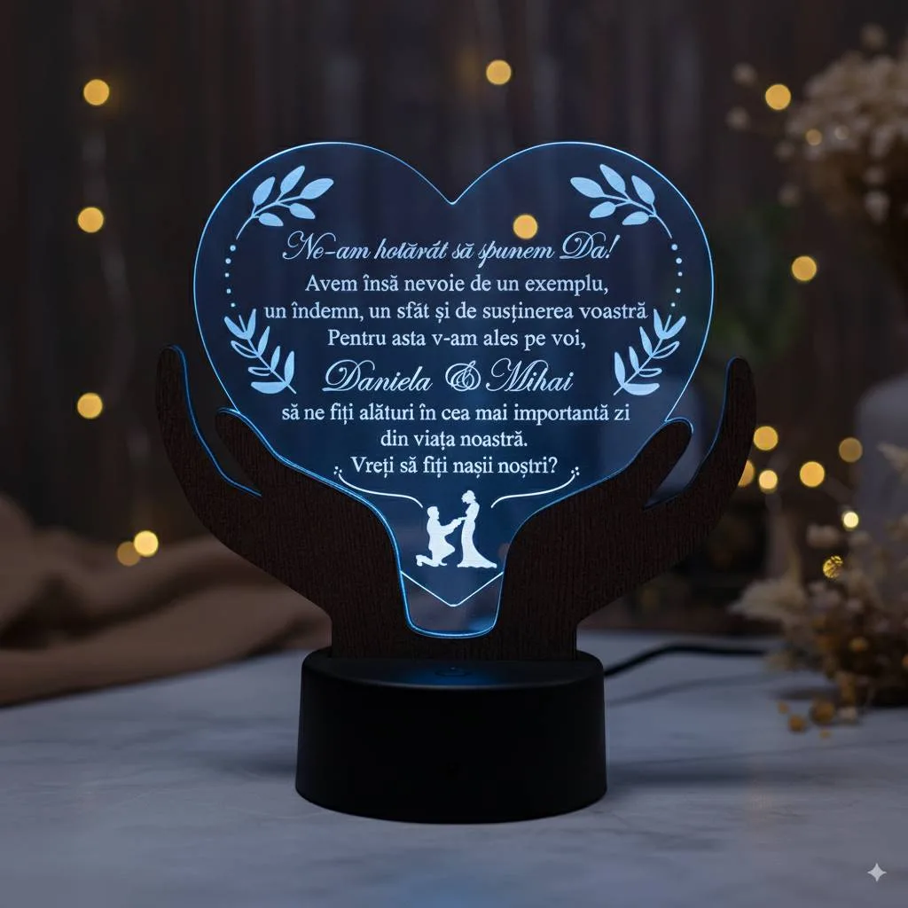 Cadou personalizat LED –  Trofeu Inima casatorie