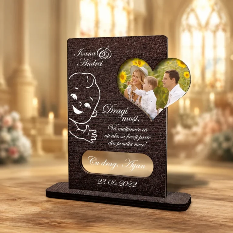 Cadou personalizat Trofeu – Inima mosi botez de la baietel (Poza si mesaj)