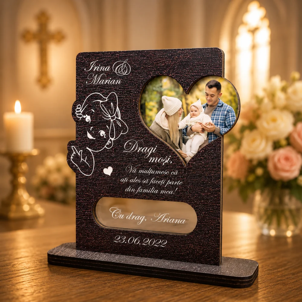 Cadou personalizat Trofeu – Inima mosi botez de la fetita (Poza si mesaj)