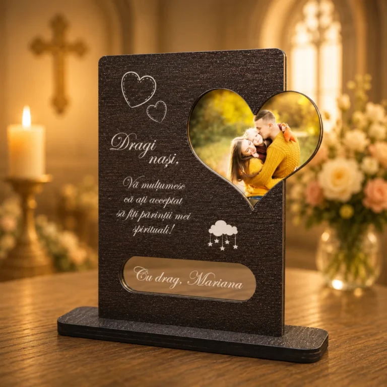 Cadou personalizat Trofeu – Inima nasi botez (Poza si mesaj)