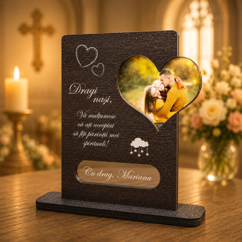 Cadou personalizat Trofeu – Inima nasi botez (Poza si mesaj)