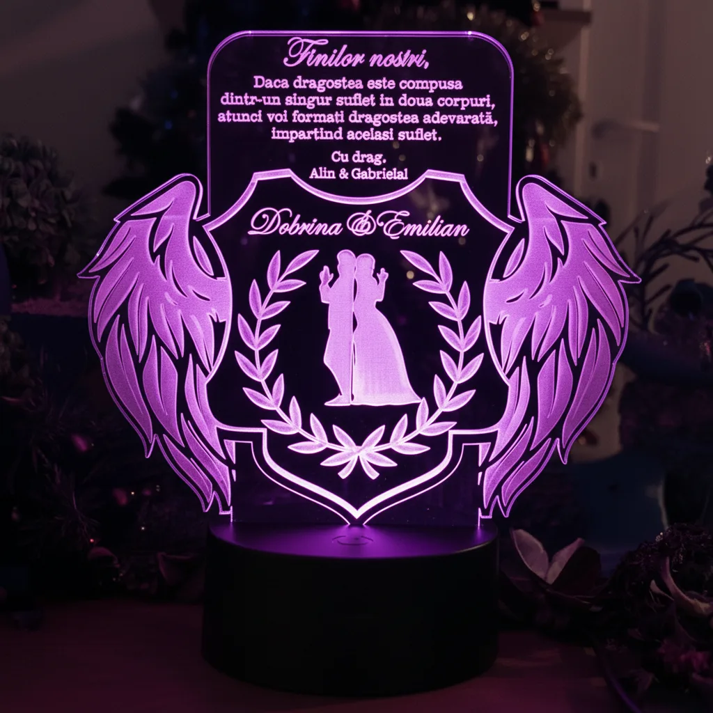 Cadou personalizat Trofeu LED cu aripi pentru fini