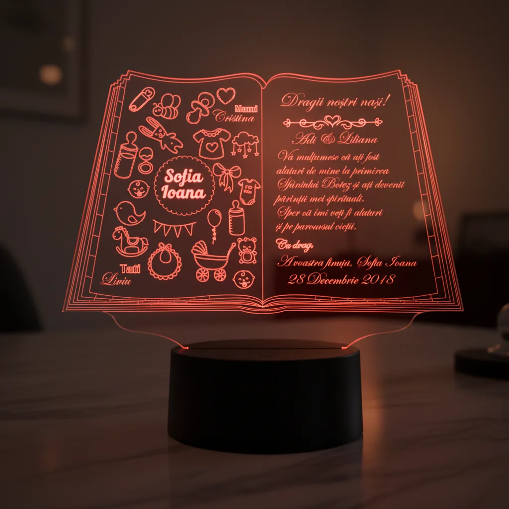 Cadou personalizat Trofeu LED – Pentru nasi de botez – Carticica