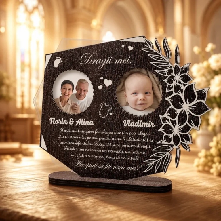 Cadou personalizat pentru cerere nasi botez cu mesaj dedicat