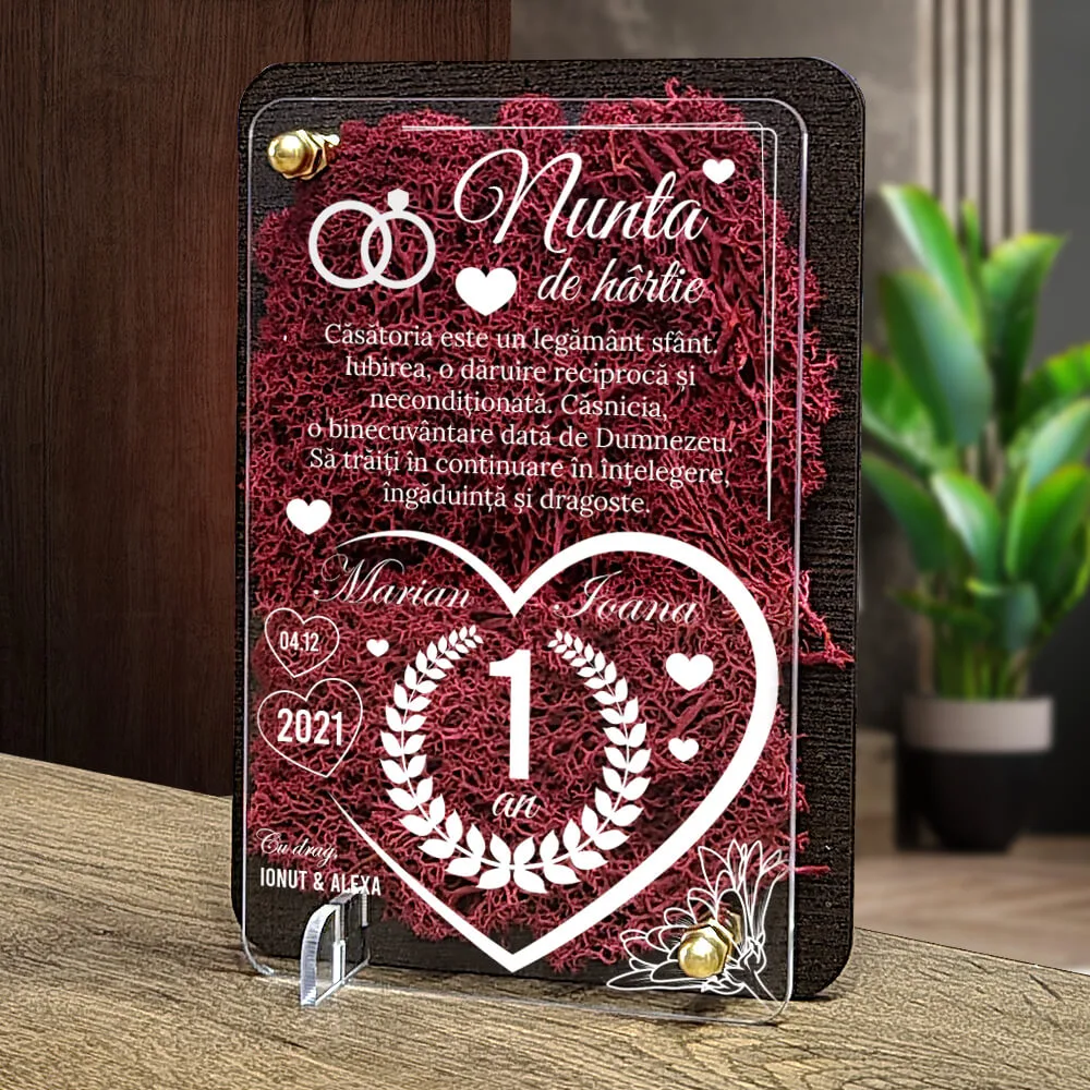 Felicitare cu licheni – Aniversare nunta de hartie 1 an