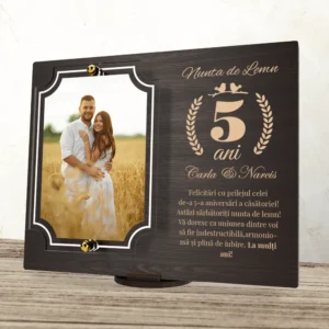 Placheta personalizata aniversare 5 ani – Nunta de lemn