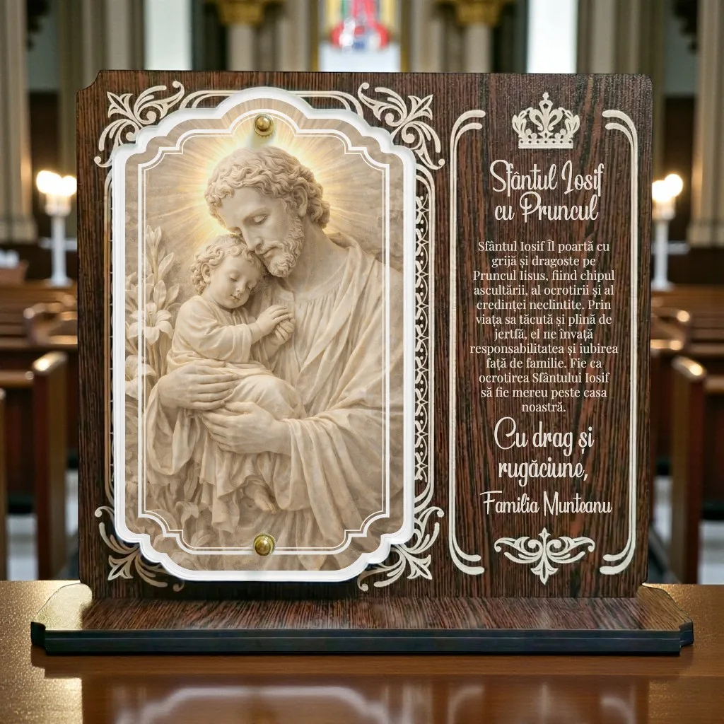 Trofeu Crestin Personalizat – Sfantul Iosif cu Pruncul | Cadou Religios pentru Familie