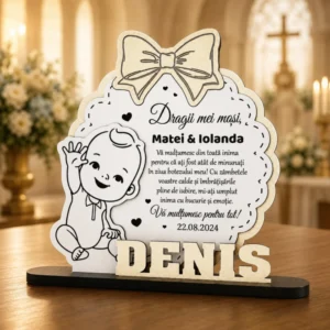 Trofeu personalizat pentru mosi de botez – Fundita baietel