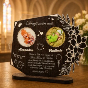 Trofeu personalizat – Cadou pentru nasii de botez de la gemeni