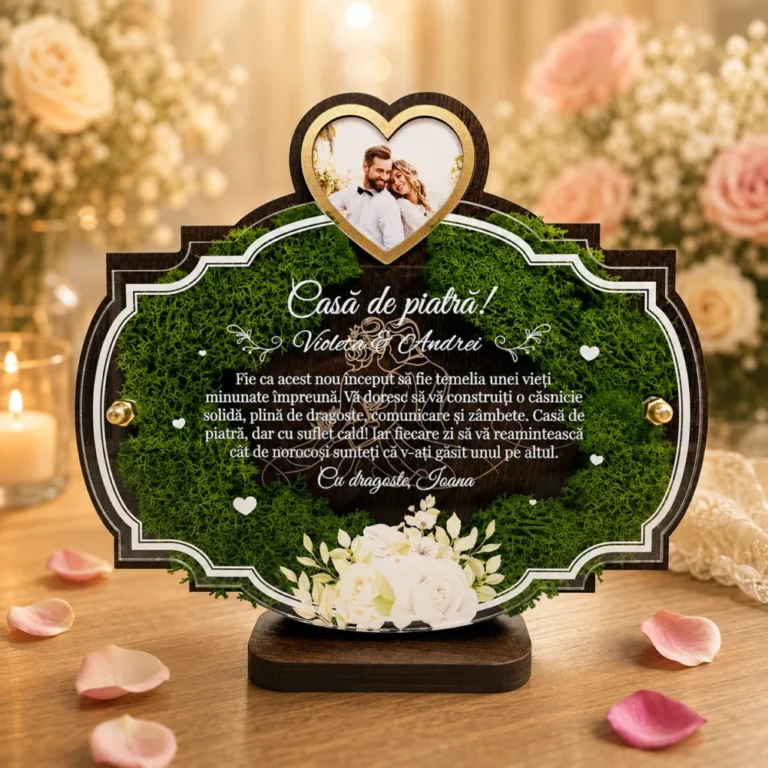 Tablou licheni casa de piatra personalizat cu mesaj pentru miri