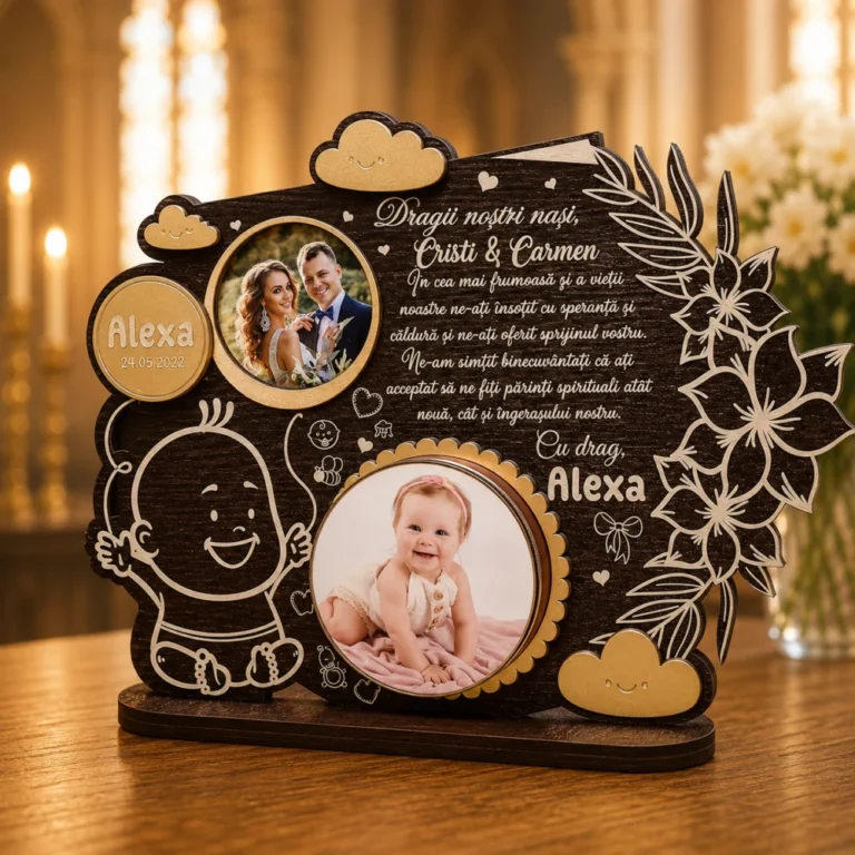 Trofeu personalizat cu boxa – Multumire nasi botez