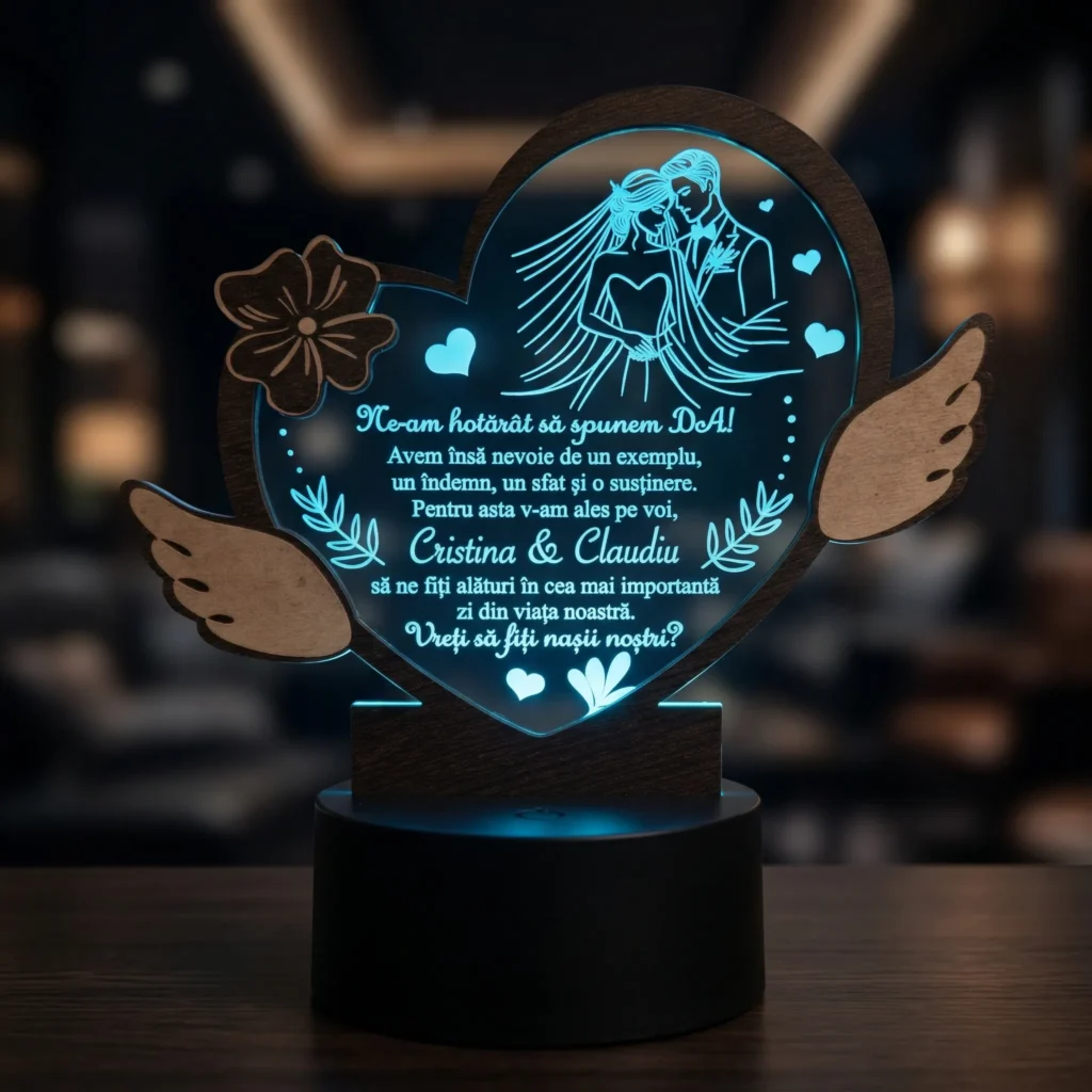 Trofeu personalizat cu LED – Idee pentru Cererea Nasilor