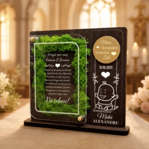 Trofeu personalizat cu licheni – Multumire nasi botez