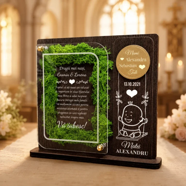 Trofeu personalizat cu licheni – Multumire nasi botez