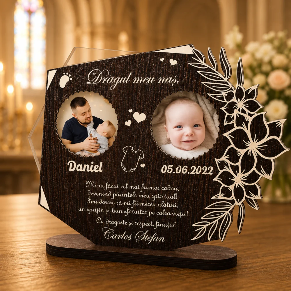 Trofeu Personalizat – Multumire Nas Botez cu doua poze
