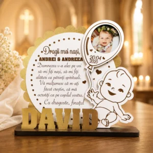 Trofeu personalizat de multumire pentru nasii de botez