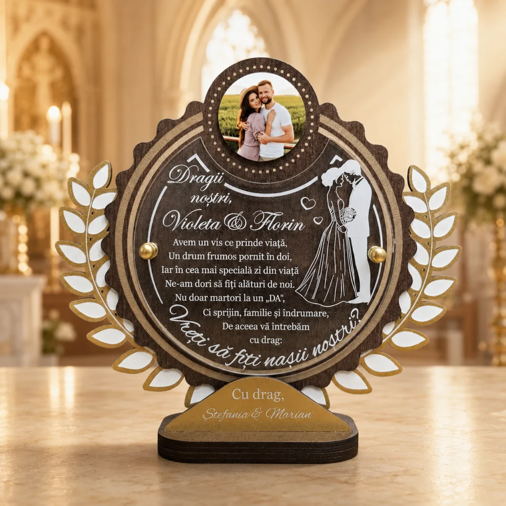 Trofeu Personalizat Pentru Cererea Nasilor De Cununie