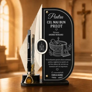 Trofeu personalizat pentru multumire preot la botez