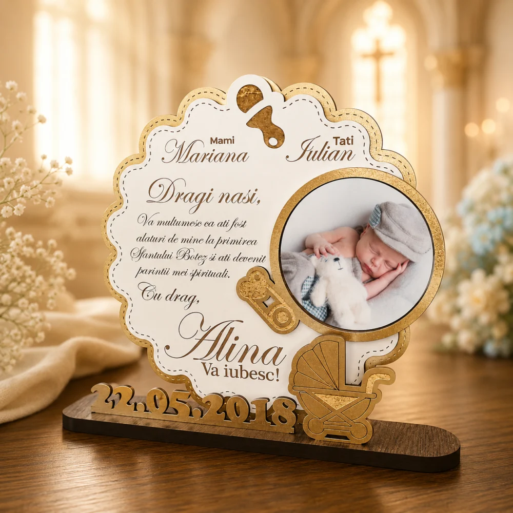 Trofeu personalizat pentru nasi de botez