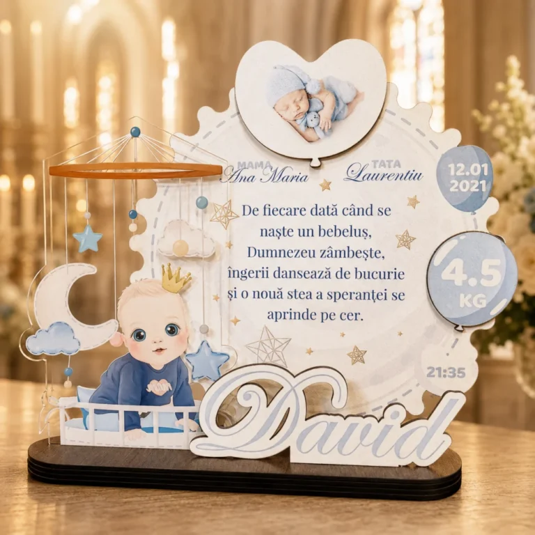 Trofeu personalizat printat – baietel (data nasterii, ora, greutate)