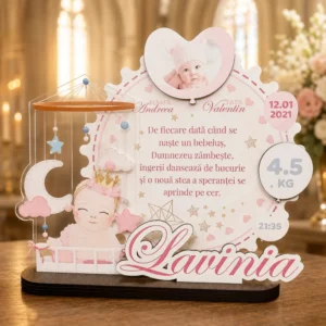 Trofeu personalizat printat – fetita (data nasterii, ora, greutate)