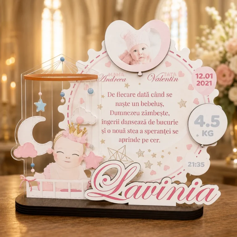 Trofeu personalizat printat – fetita (data nasterii, ora, greutate)