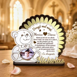 Trofeu personalizat pentru nasii de botez cu poza si mesaj