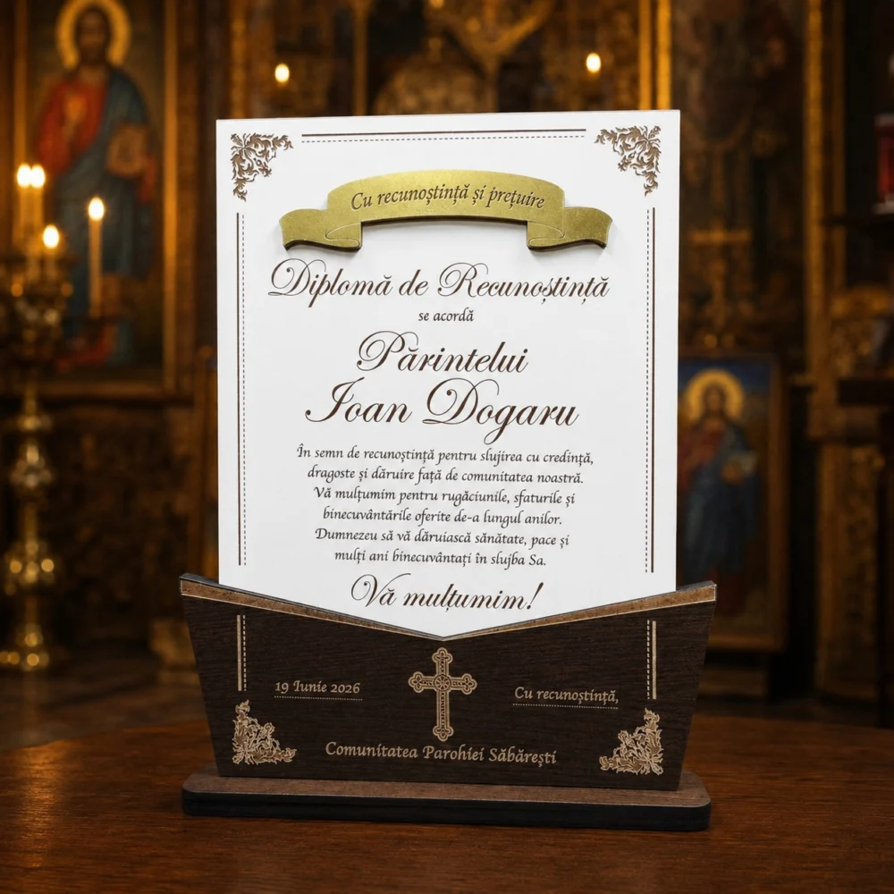 Trofeu tip diploma de recunostinta pentru preot