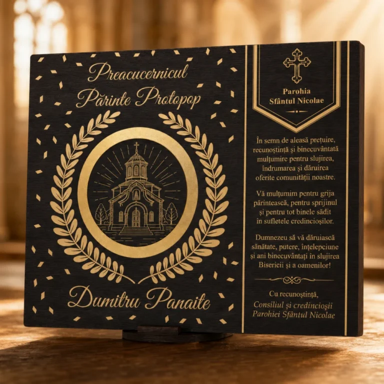 Plachetă personalizată pentru protopop din PAL Wenge și PFL gold cu gravare