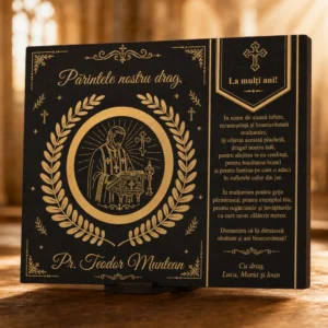 Plachetă personalizată pentru tată preot cu gravare gold