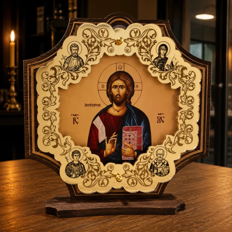 Icoana Domnului Iisus Hristos cu sfinti ocrotitori 22x21 cm
