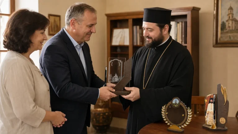 Comunitatea oferă unui preot un trofeu la aniversarea hirotonirii