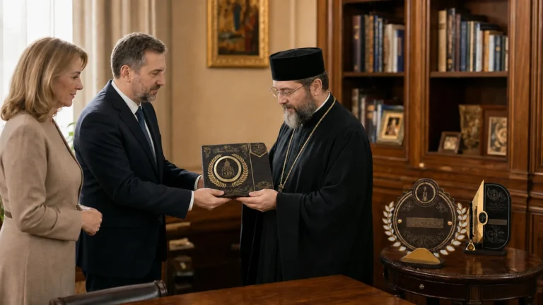 Reprezentanți ai comunității oferă unui cleric o distincție personalizată